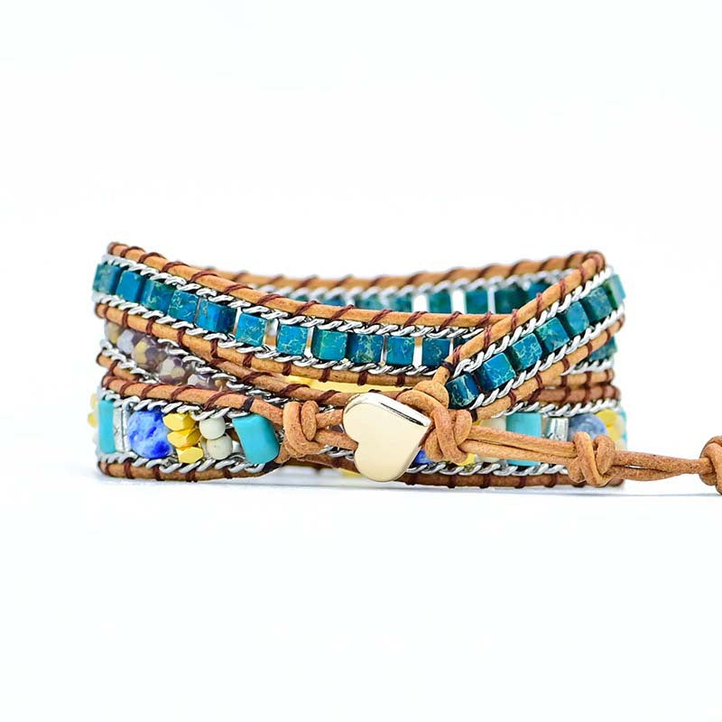 Wholesale Boho Style Love Color Blue Opal Cowhide Braided Bracelet